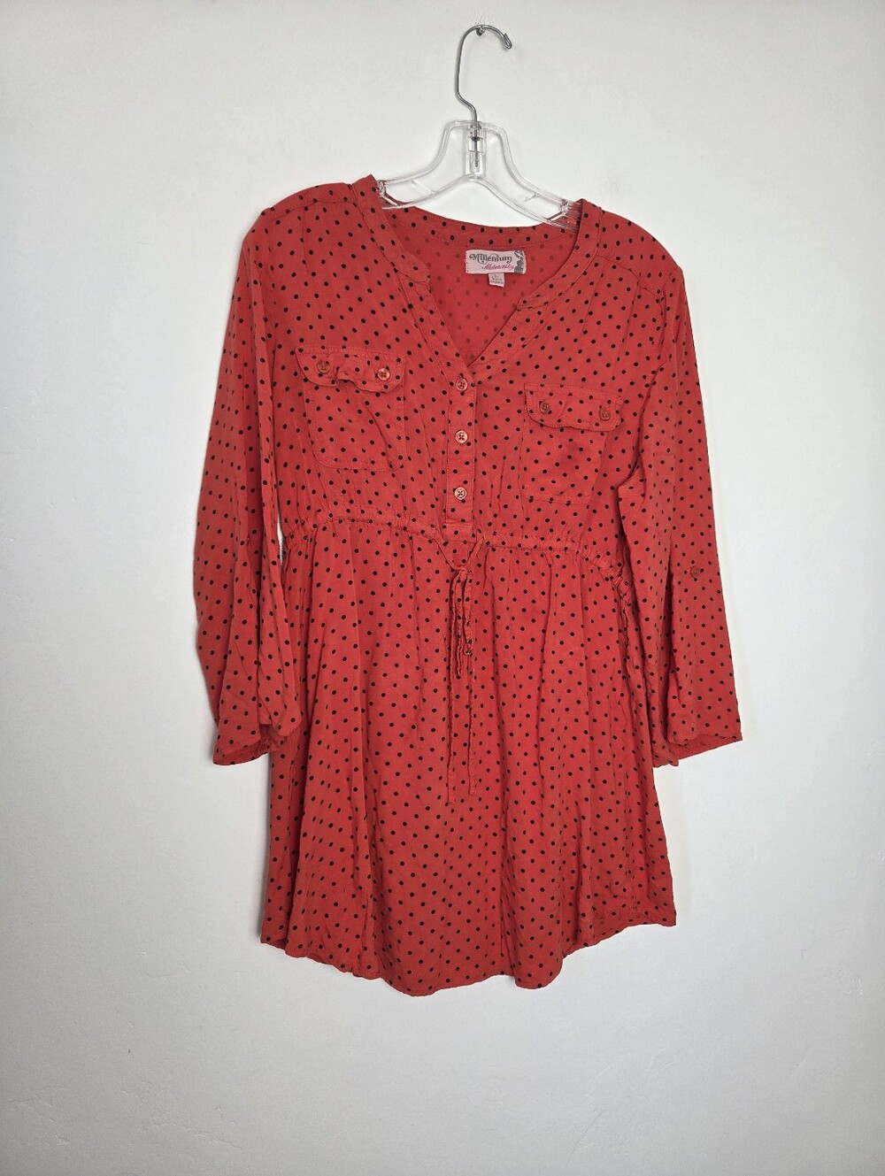 Millenium Maternity Red Polka Dot Tunic Blouse Top Pregnancy Shirt Modest Large
